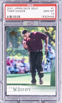 2001 Upper Deck Golf #1 Tiger Woods Rookie Card - PSA GEM MT 10 - MBA Silver Diamond Certified 